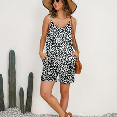 Dalmatian Print Strap Romper Jumpsuit Sleeveless Dual Pockets Women's Clothing