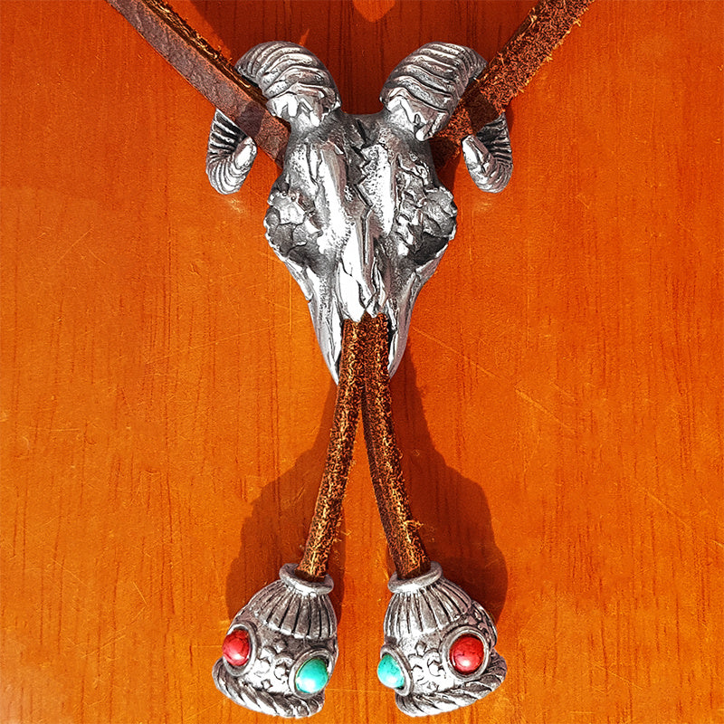 Titanium Steel Skull Bolo Tie Animal Horns Goat Gothic Cosplay Necktie