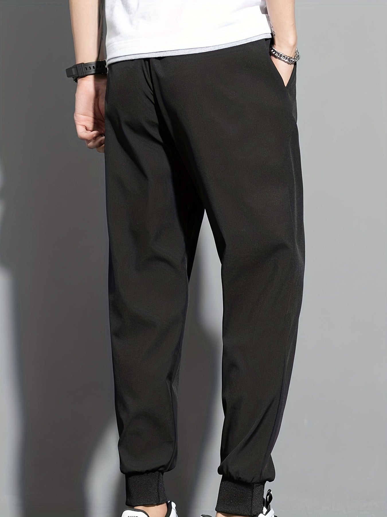 Men's Casual Solid Sports Pants with Zipper