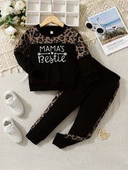 Girls Leopard Patchwork Sweatshirt Pants Set
