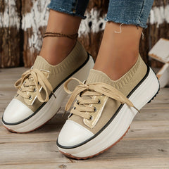 Women's Knit Platform Sneakers Lace Up Outdoor Shoes Lightweight