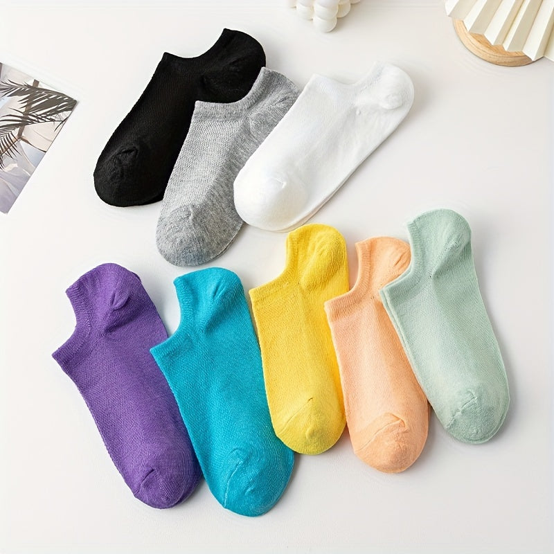 8 Pairs Solid Ankle Socks Soft & Lightweight All match Socks Women's Stockings
