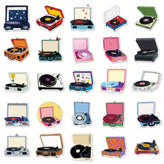 50pcs Cartoon Record Player Graffiti Stickers - DIY Waterproof Decorations