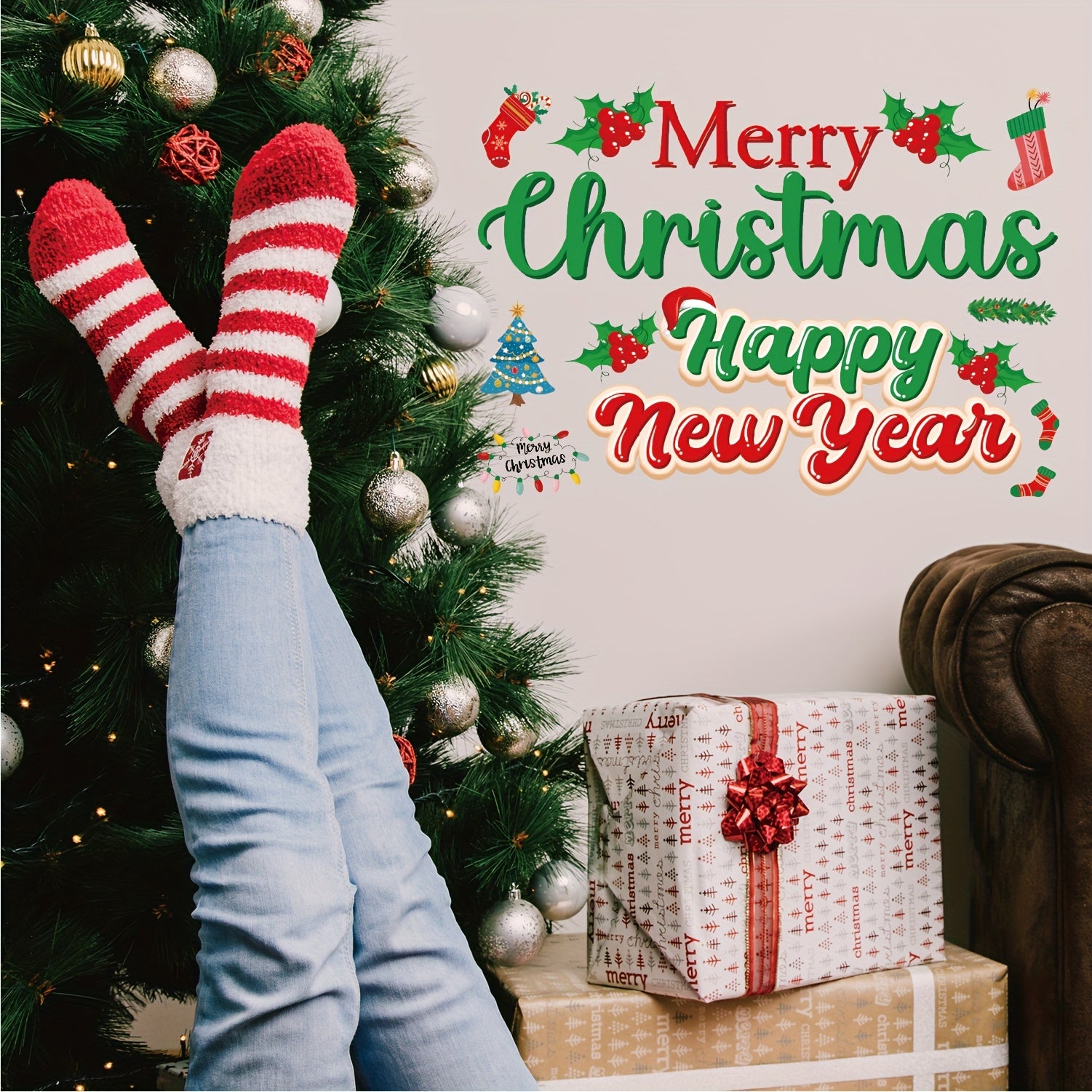 6pcs Christmas Window Stickers - Self-adhesive Holiday Wall Decorations