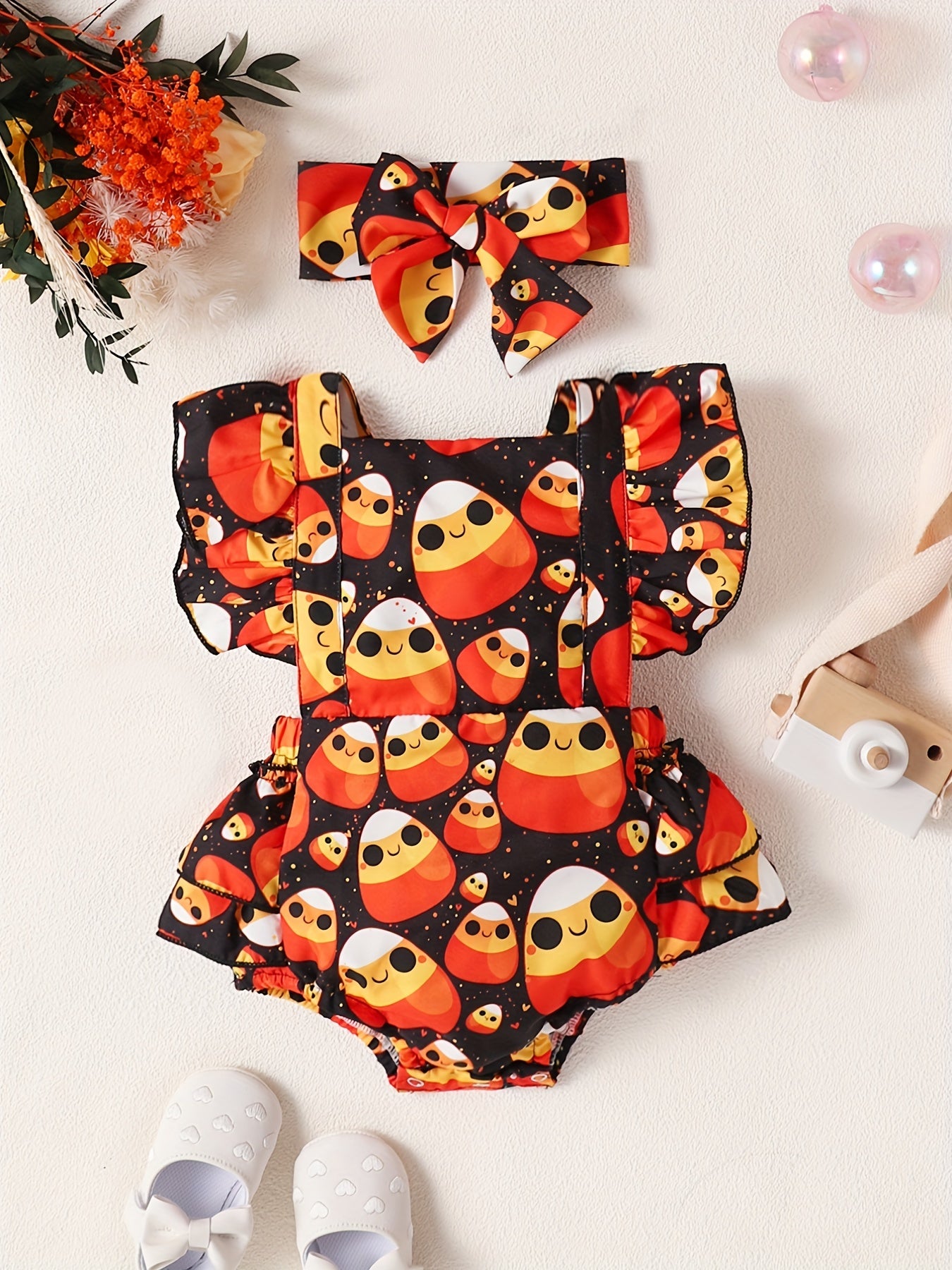 Baby Girl's Cartoon Graphic Cotton Onesie with Headwear