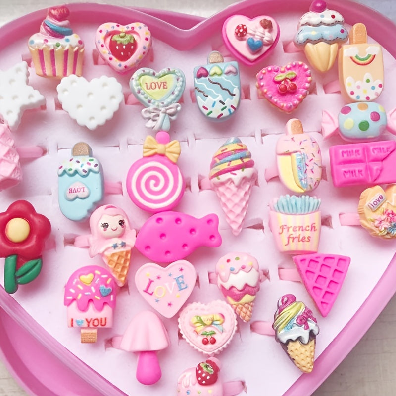 10pcs Girls Cartoon Heart Ring Set for Holiday Gift