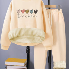 Women's Casual Outfit Set Long Sleeve Fleece Top & Pants 2 Piece