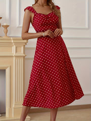 Polka Dot Split Thigh Dress Ruched Thick Strap Sexy Women's Clothing
