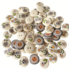 20pcs 2 Hole Wooden Round Mixed Pattern Painted Buttons For Sewing Crafts DIY