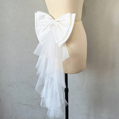 Royal Court Style Bridal Bow Accessory with 24" Tulle Tail
