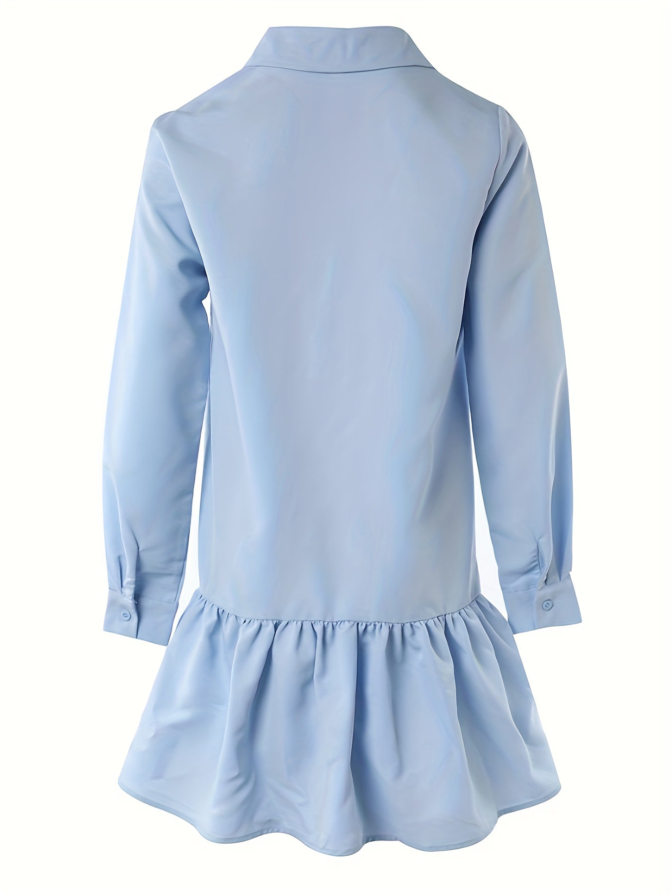 Preppy Dress Women's Plus Solid Button Up Long Sleeve Shirt Dress
