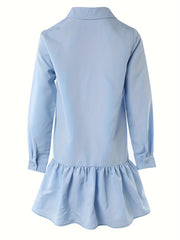 Preppy Dress Women's Plus Solid Button Up Long Sleeve Shirt Dress