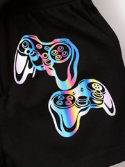 Baby Boys Gamepad Graphic Outfit Hooded T shirt & Shorts Set