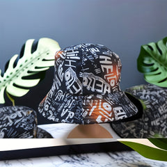 HELLO Letter Print Fisherman Hat Double-sided Casual Bucket Hat