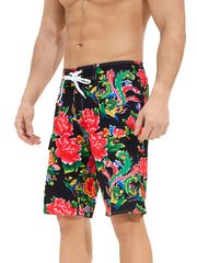 Flower Pattern Men's Swim Trunks Quick Dry Drawstring Beach Shorts