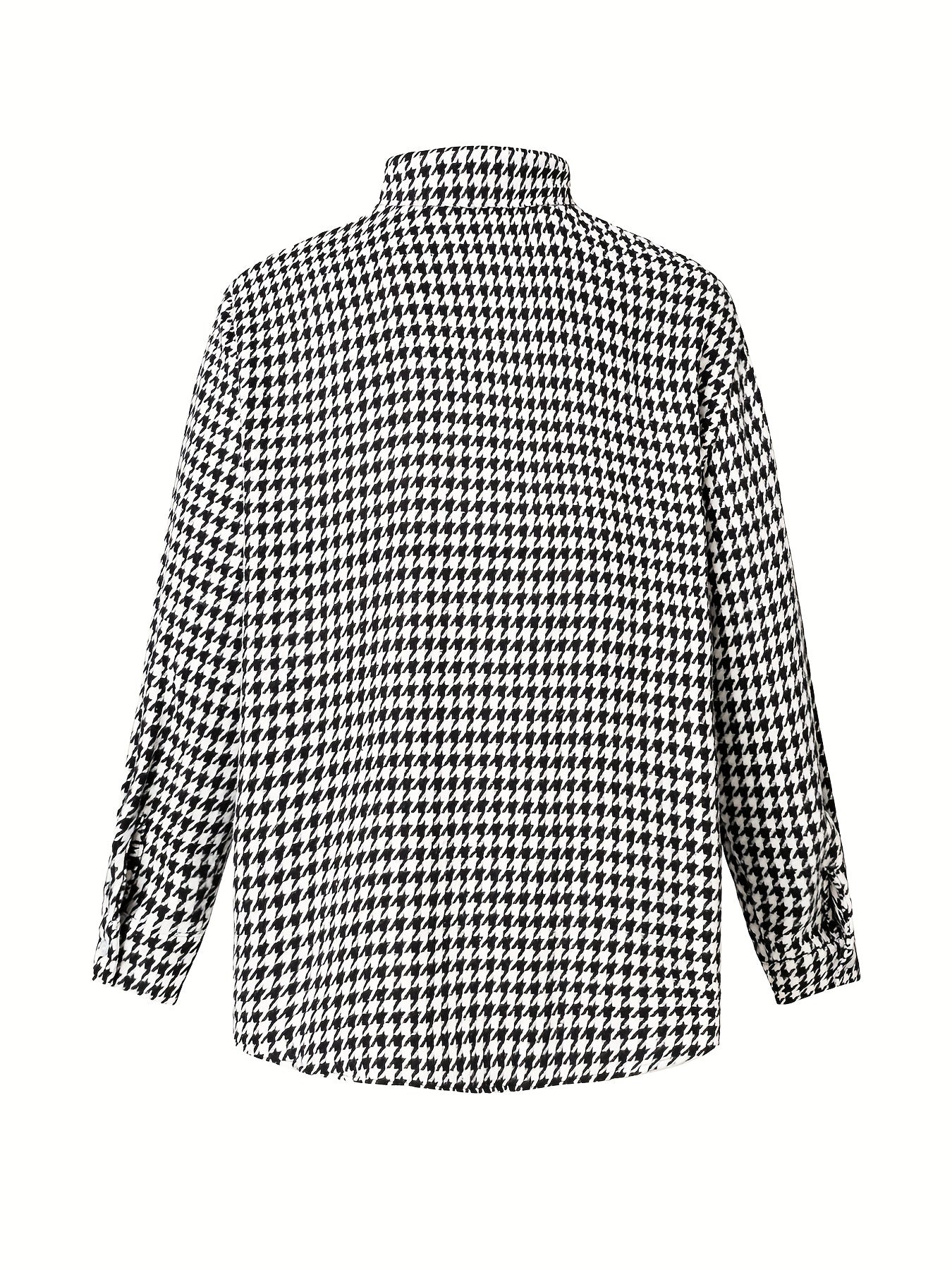 Men's Houndstooth Shirt Chest Pocket Casual Lapel Button Up Long Sleeve Shirt