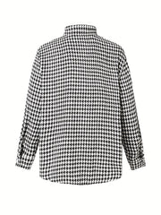 Men's Houndstooth Shirt Chest Pocket Casual Lapel Button Up Long Sleeve Shirt