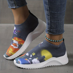 Women's Ghost Face Pumpkin Knitted Slip On Sneakers
