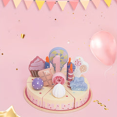 Wooden Birthday Cake Playset for Kids - Includes Candles, Cupcakes, Numbers