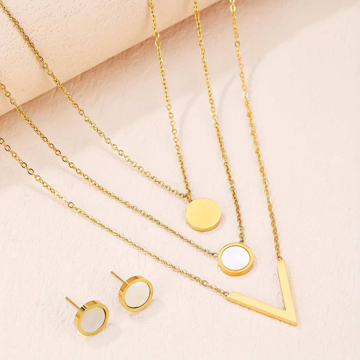 Golden Layered Choker Necklace with Letter and Round Decor