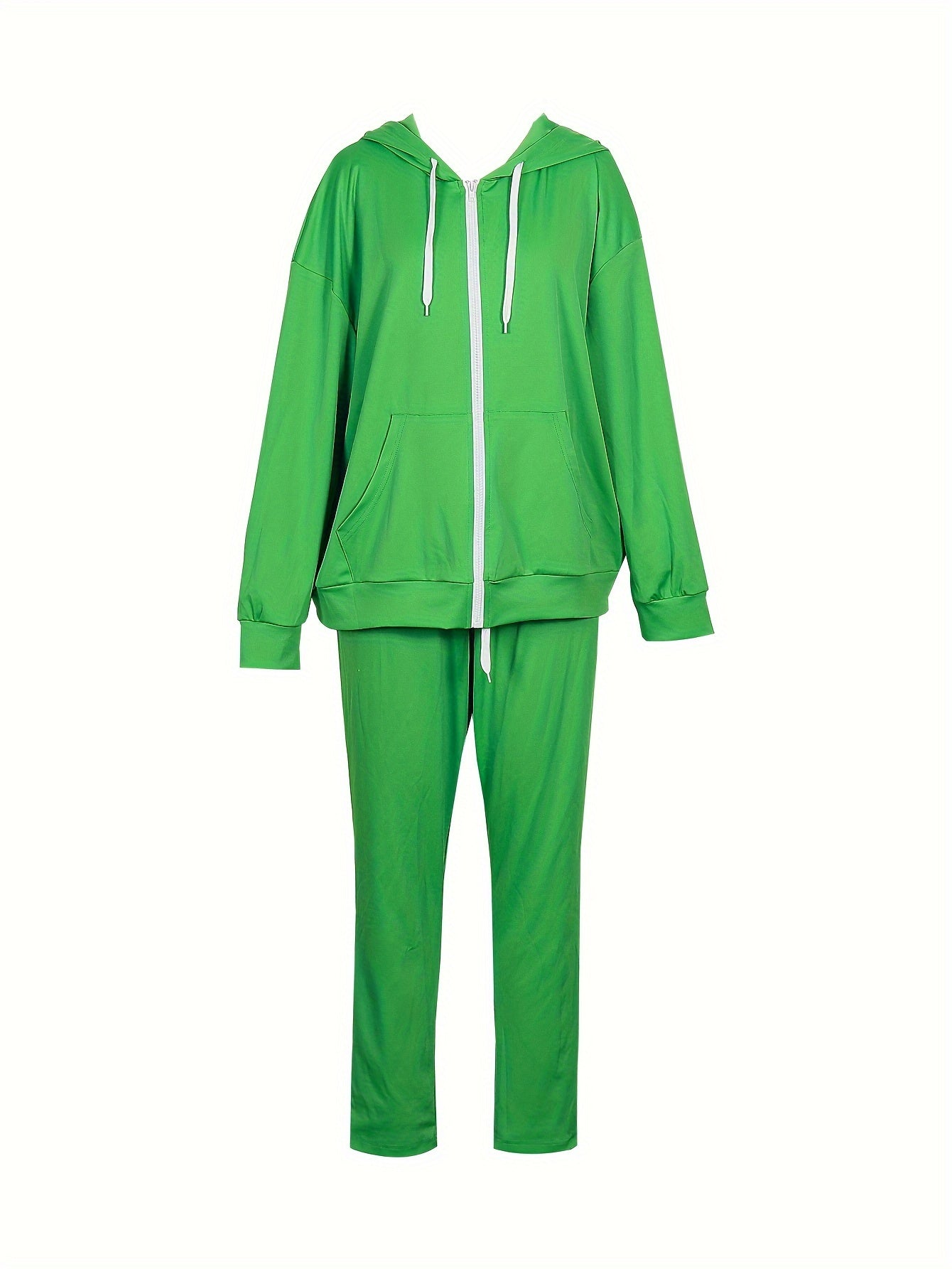 Sporty Outfit Set Women Solid Long Sleeve Zipper Front