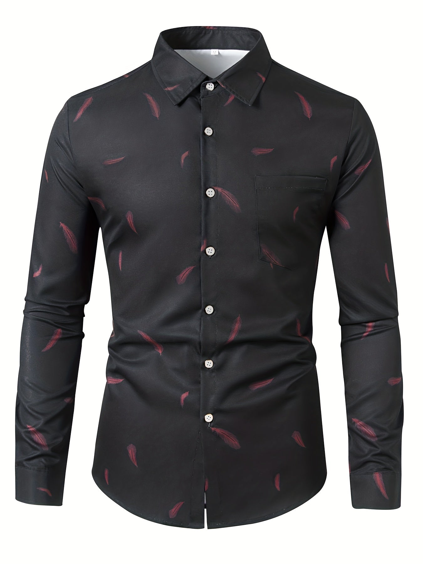Feather Full Body Print Men's Button Up Long Sleeve Shirt