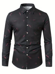 Feather Full Body Print Men's Button Up Long Sleeve Shirt