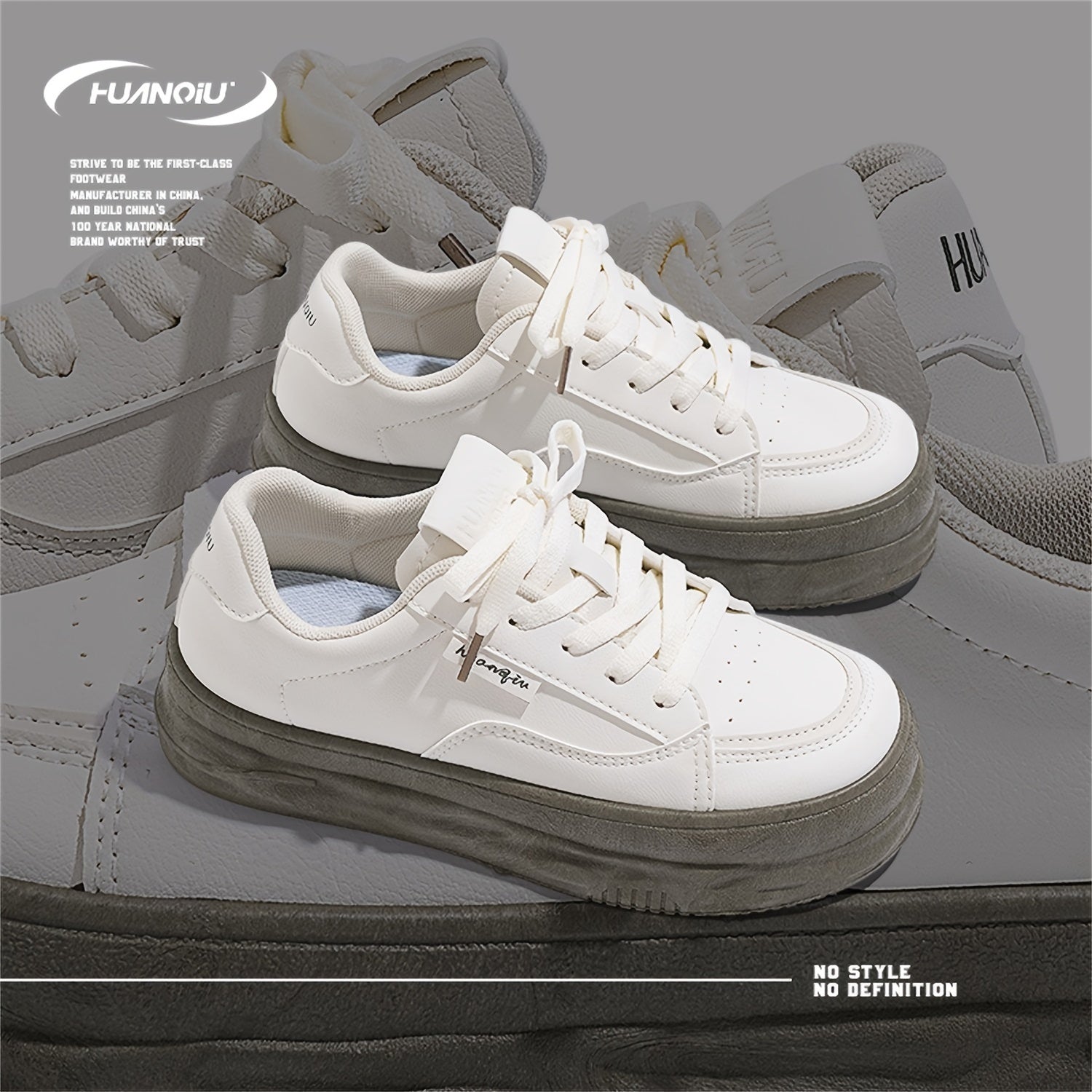 HUANQIU Women's Lace up Comfy Non slip Skate Shoes Lightweight Flatform Shoes