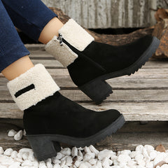 Leopard Print Winter Snow Boots Side Zipper Chunky Block Heel Ankle Boots