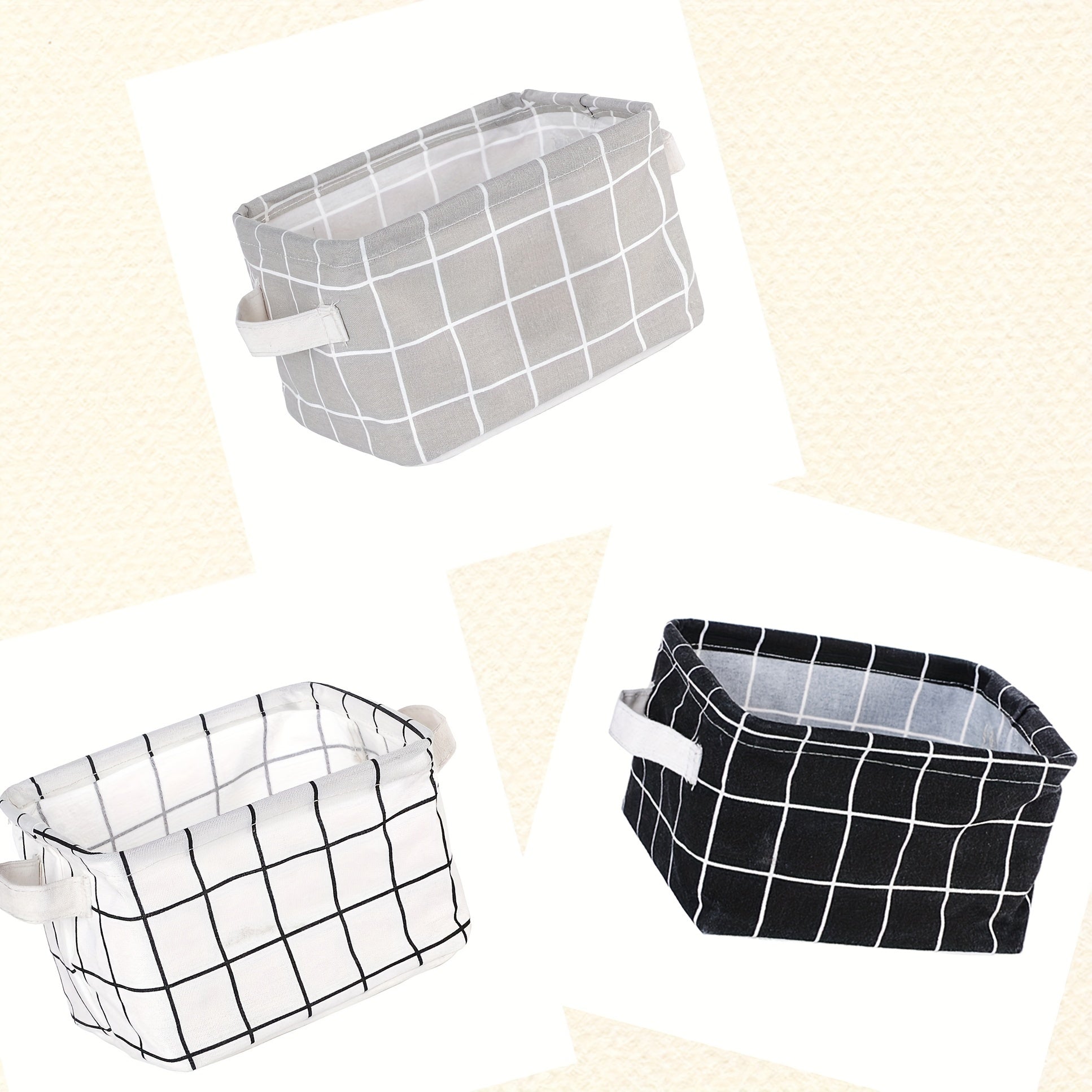 3pcs Fabric Folding Storage Baskets Room Decor Home Kitchen Bathroom Bedroom