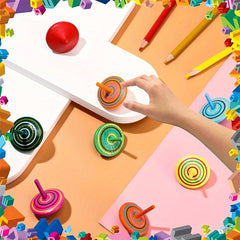 Colorful Wooden Spinning Tops Toy for Games Party Favors