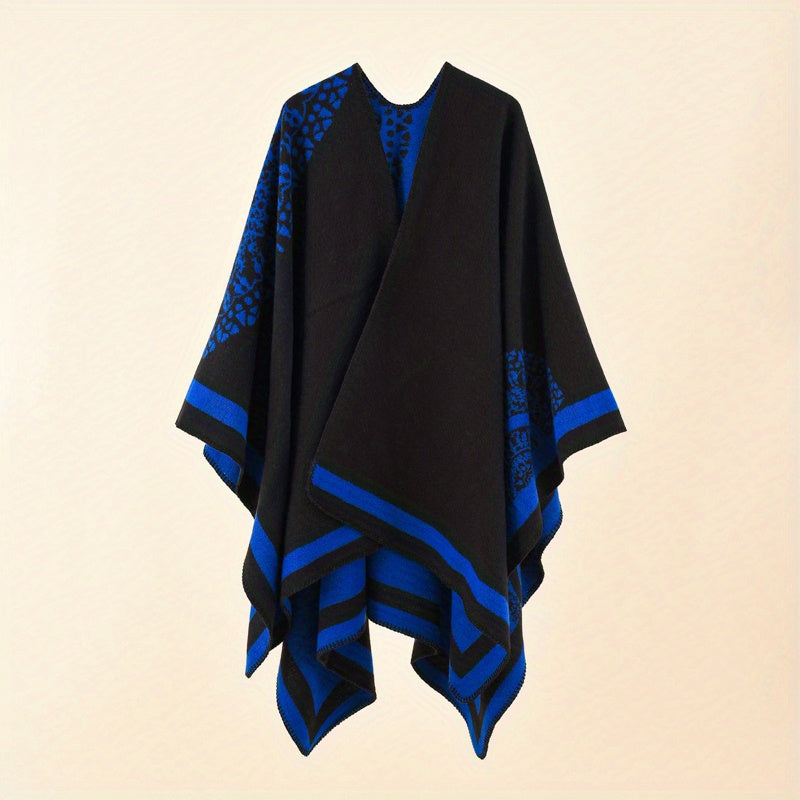 Print Shawl Cape For Women Slit Warm Large Shawl Casual Windproof Sunscreen Wrap