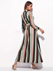 Striped Print Long Sleeve Shirt Dress