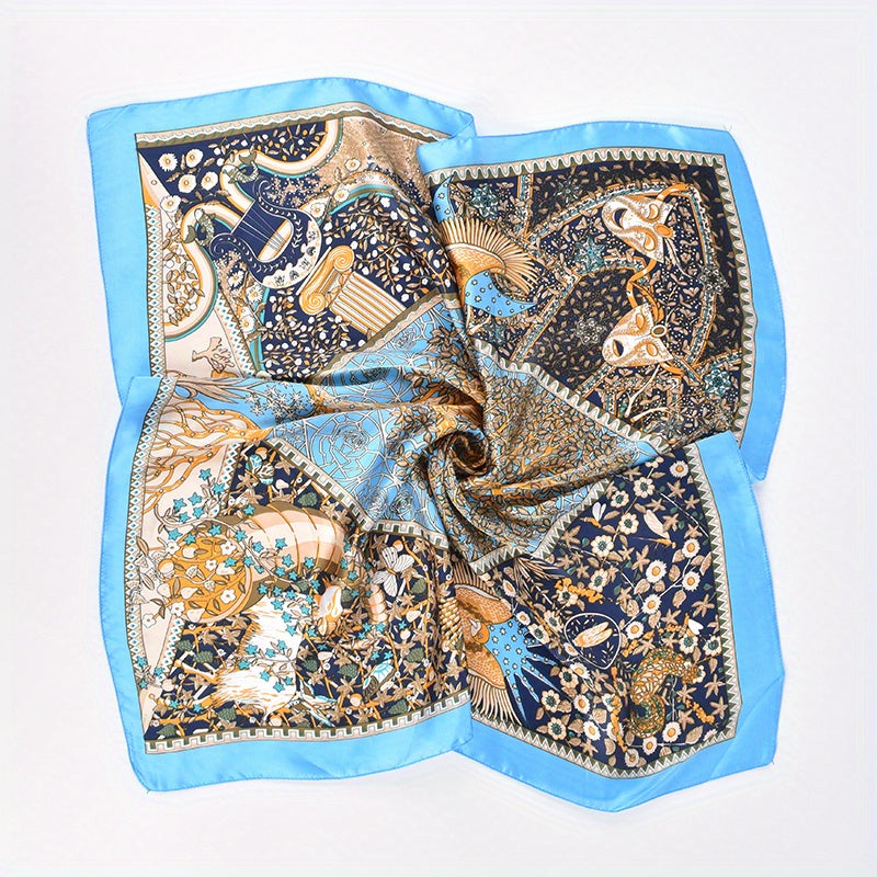 Tree Of Life Pattern Bandana Vintage Square Scarf Satin Neckerchief