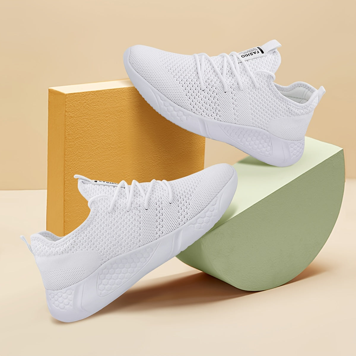 Solid Knitted Running Sports Sneakers Lace Up Mesh Outdoor Woven Sneakers