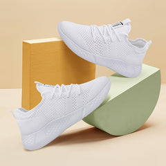 Solid Knitted Running Sports Sneakers Lace Up Mesh Outdoor Woven Sneakers