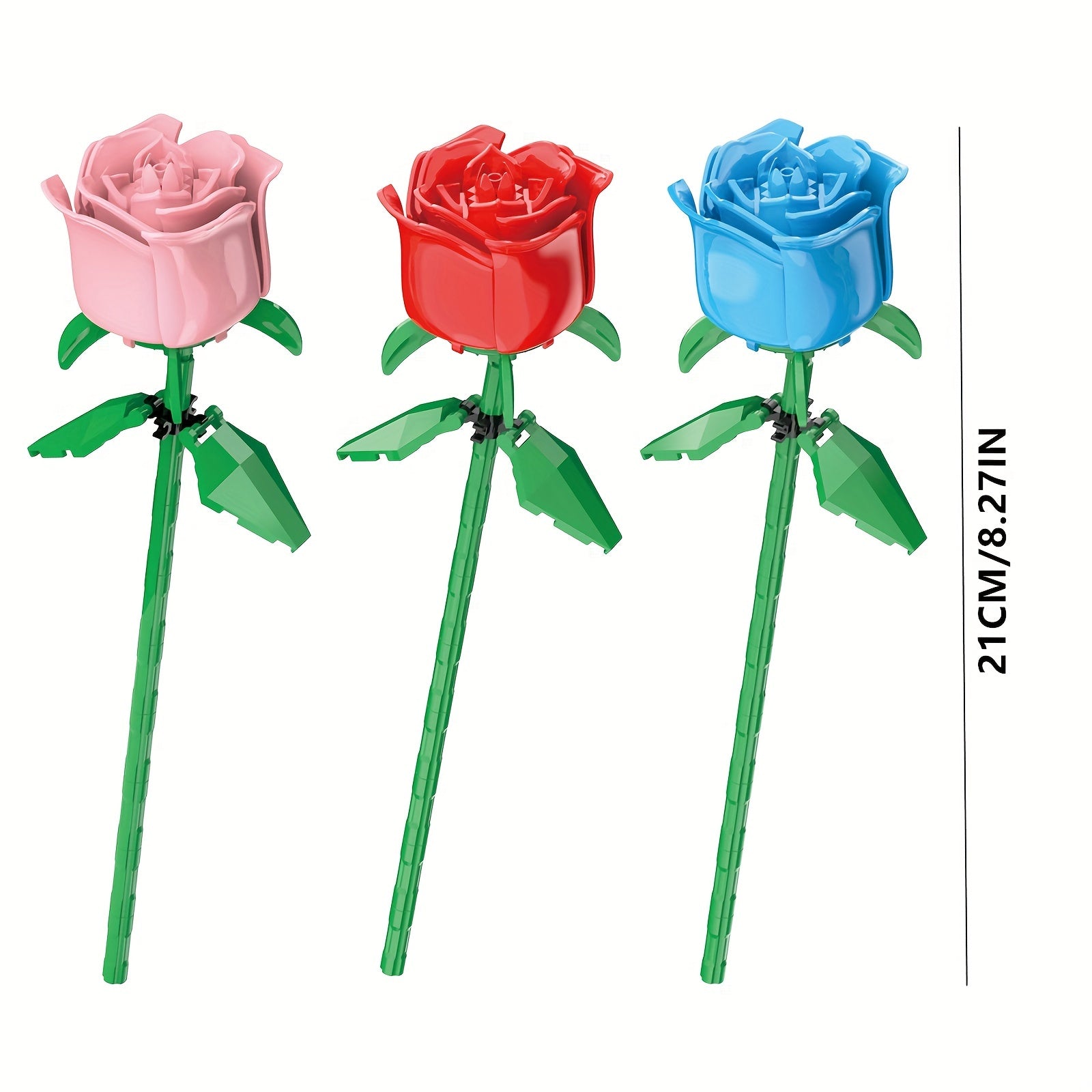 3pcs Roses Building Blocks Colorful Flower Toys Decoration