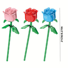 3pcs Roses Building Blocks Colorful Flower Toys Decoration