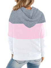 Drawstring Block Hoodies Casual Long Sleeve Sweatshirt
