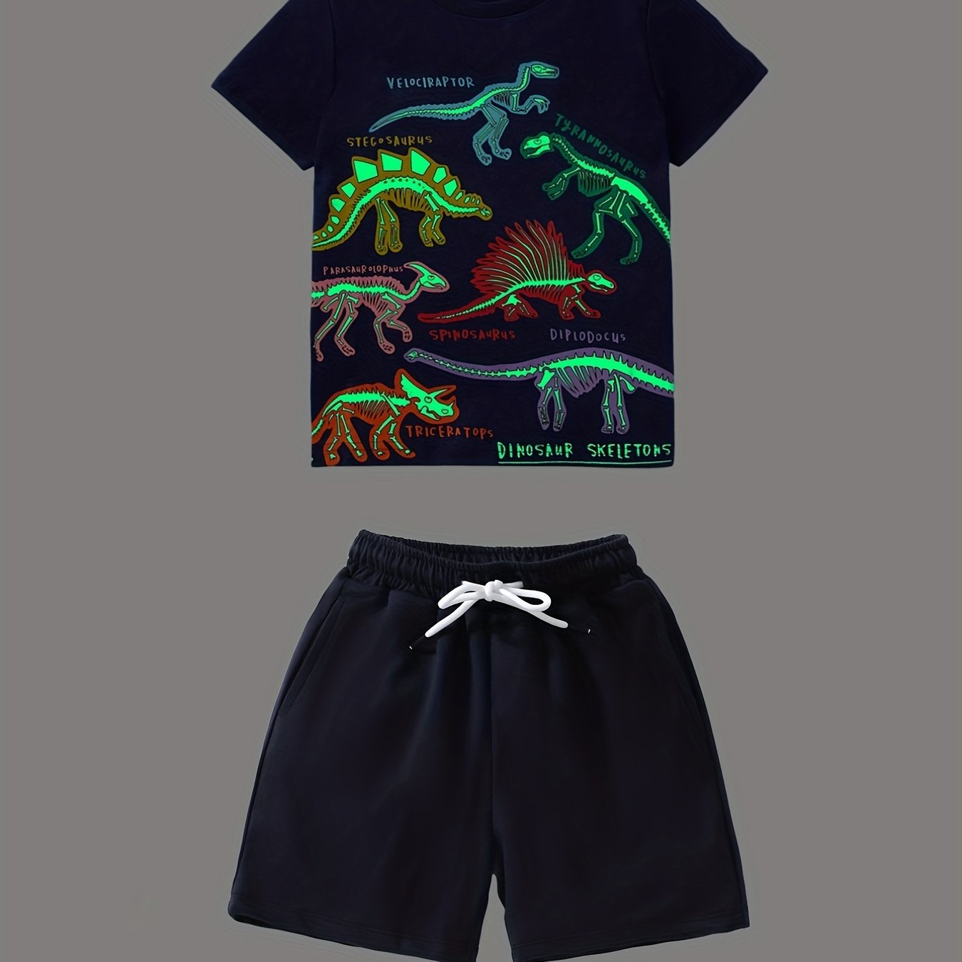 Boys Dinosaur Print Casual Outfit T shirt & Shorts Summer Clothes Set