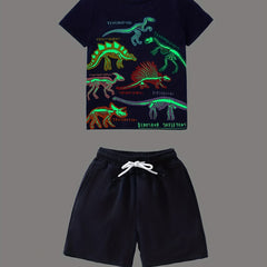 Boys Dinosaur Print Casual Outfit T shirt & Shorts Summer Clothes Set