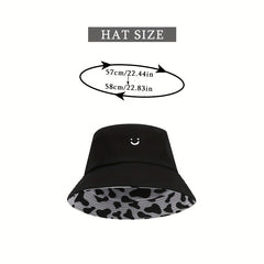 Cow Pattern Reversible Bucket Hat Smiling Face Embroidery Basin Hat