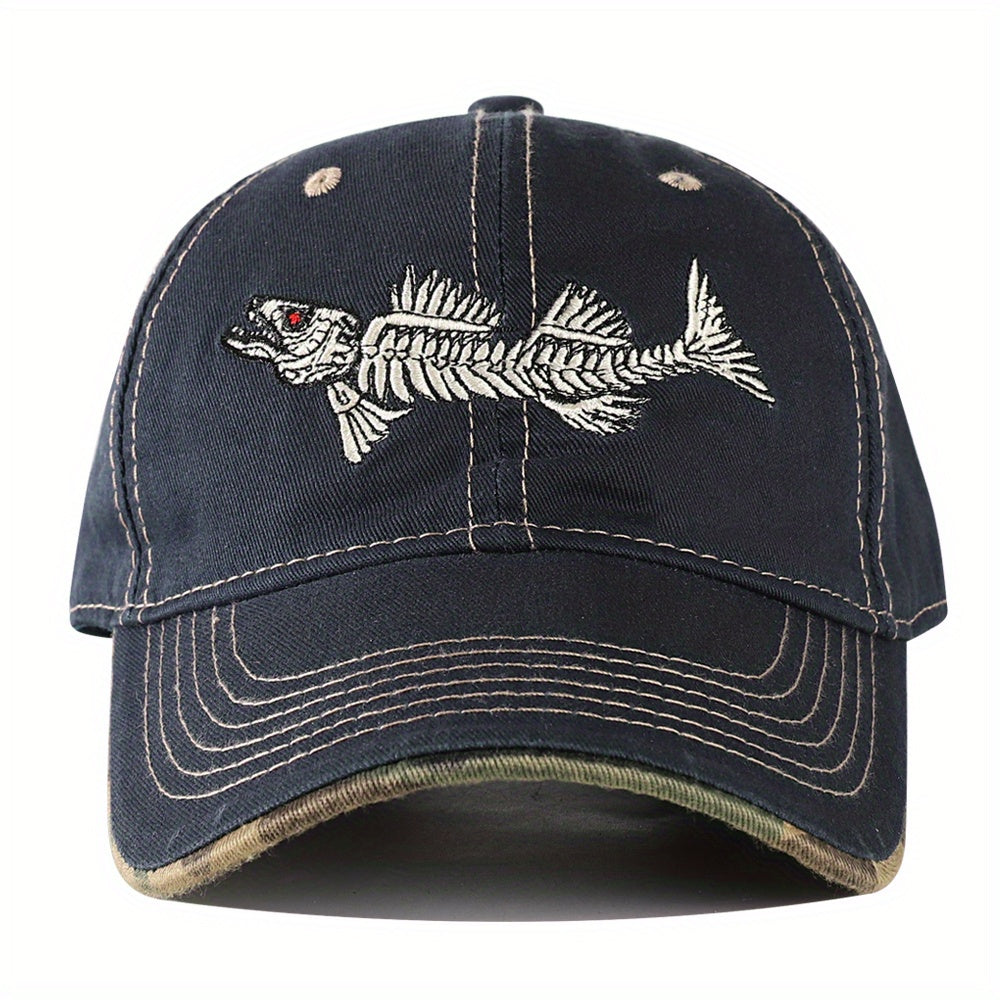 Men's 3D Fishbone Embroidered Baseball Cap Outdoor Fishing Hat
