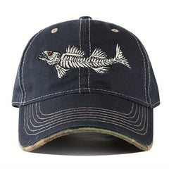 Men's 3D Fishbone Embroidered Baseball Cap Outdoor Fishing Hat