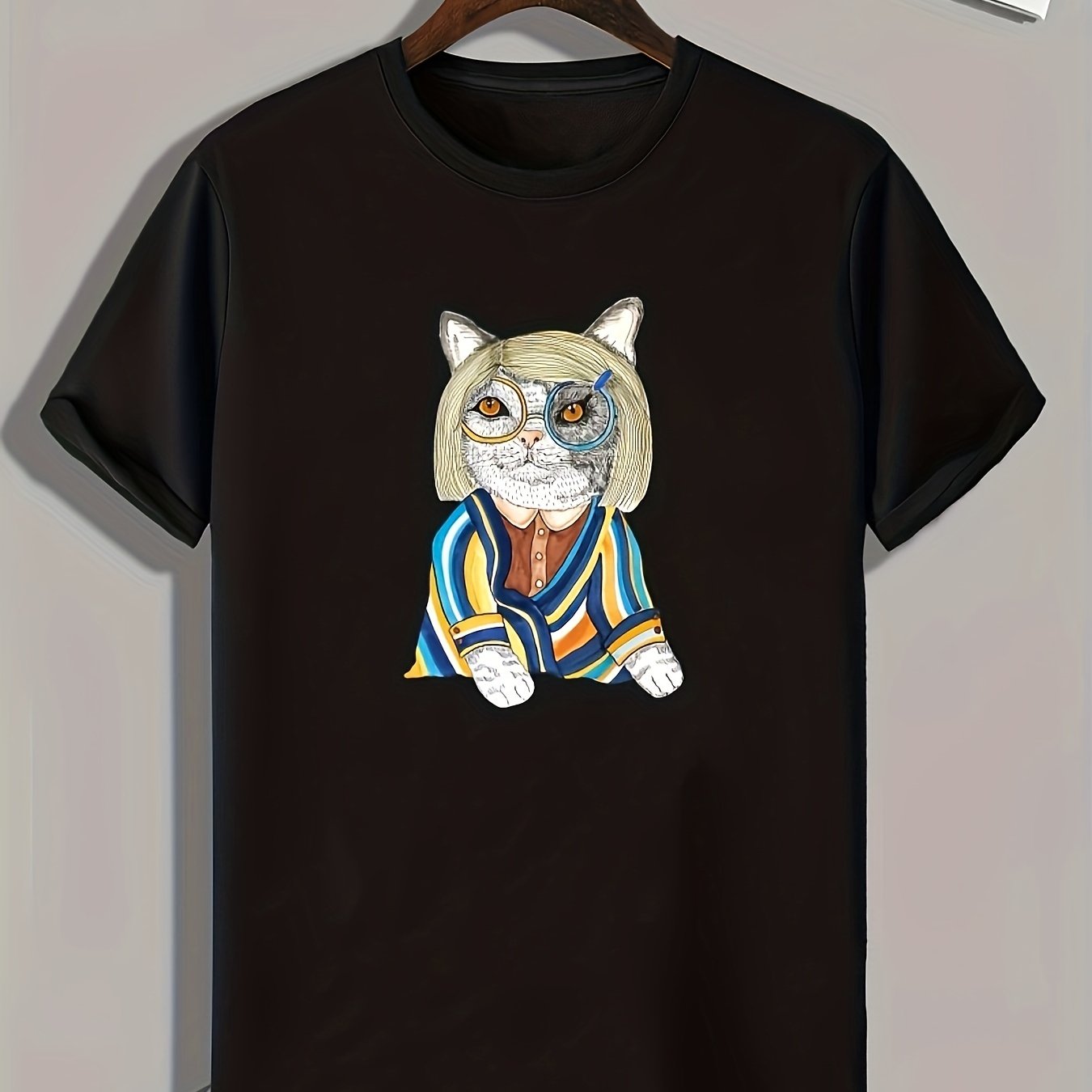 Funny Cat Print Graphic T-shirt for Men