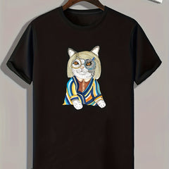 Funny Cat Print Graphic T-shirt for Men