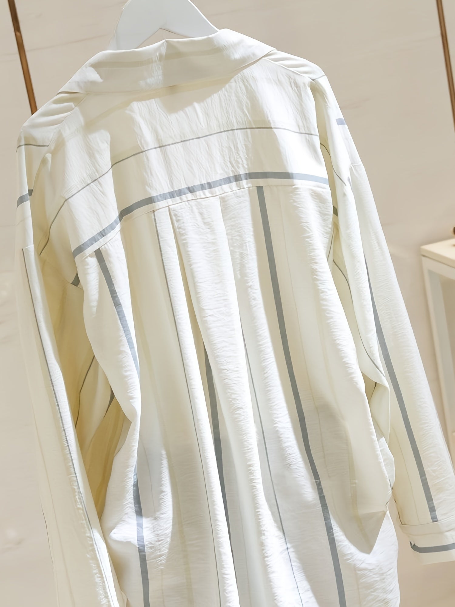 Striped Lapel Long Sleeve Shirt Casual Loose Top
