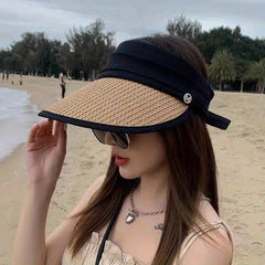 Straw Visor Hat Crochet UV Protection Sun Hat M Label Decor