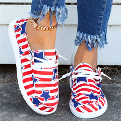 Women's Star & Stripe Pattern Walking Shoes Independence Lace Up Canvas Shoes