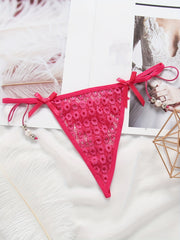 Sexy Jacquard Mesh Strappy Thongs with Pendant Decor